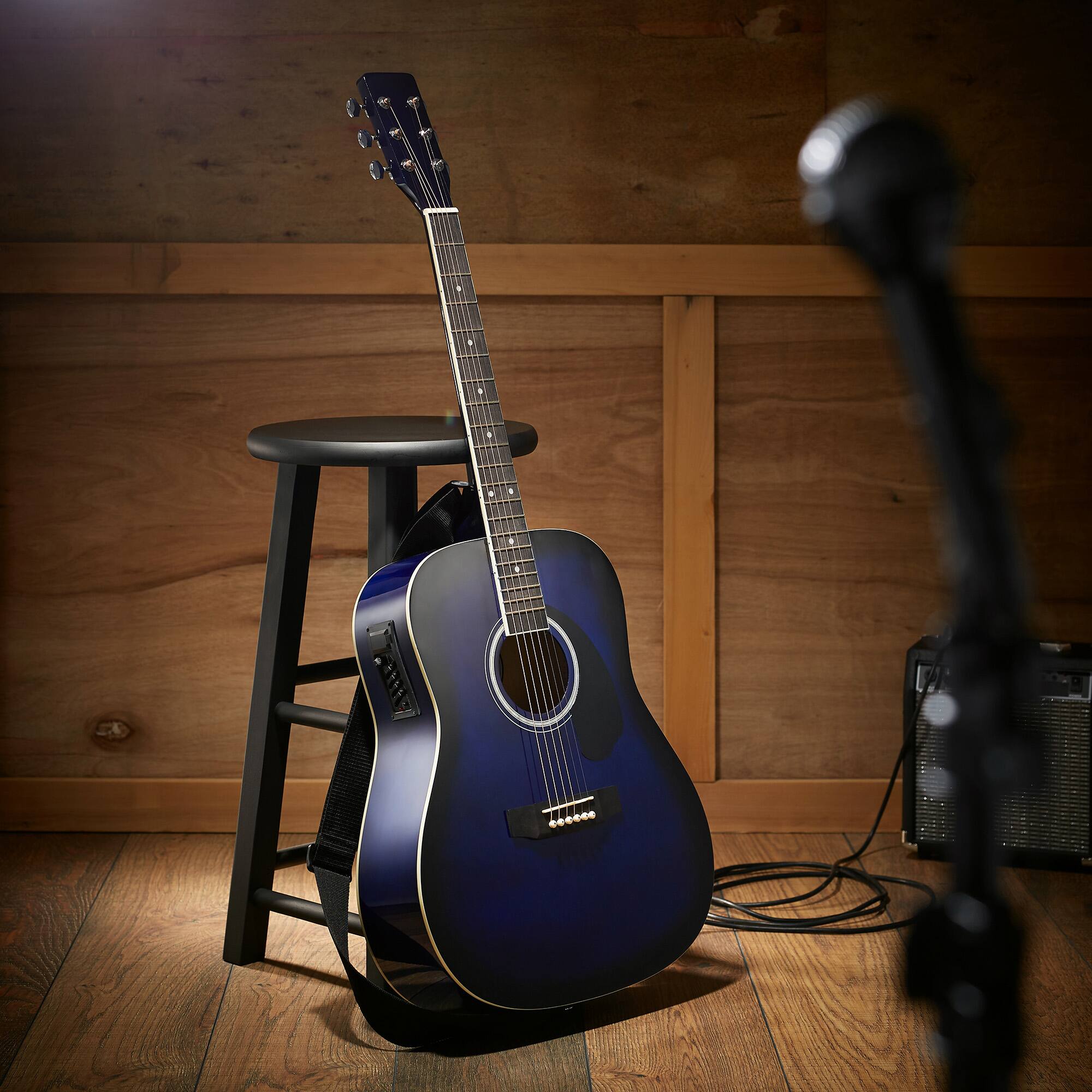 Alt View 1. Ashthorpe - Full-Size Dreadnought Acoustic-Electric Guitar Bundle - Tonewoods - Blue.