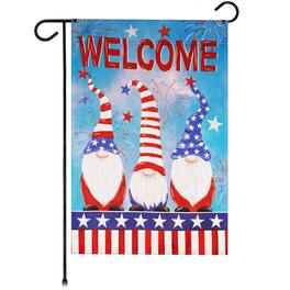 G128 - Garden Flag Patriotic Gnomes Welcome Trio USA Design 12x18 in - Assorted Colors