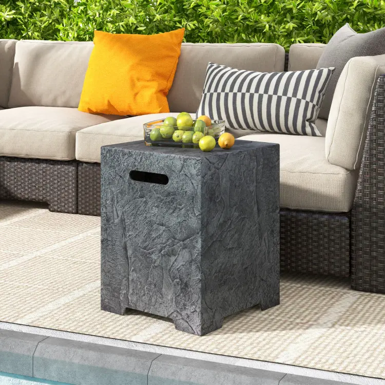 Back. Mondawe - Outdoor Propane Gas Tank Cover Table with Waterproof PVC Cover - Gray.