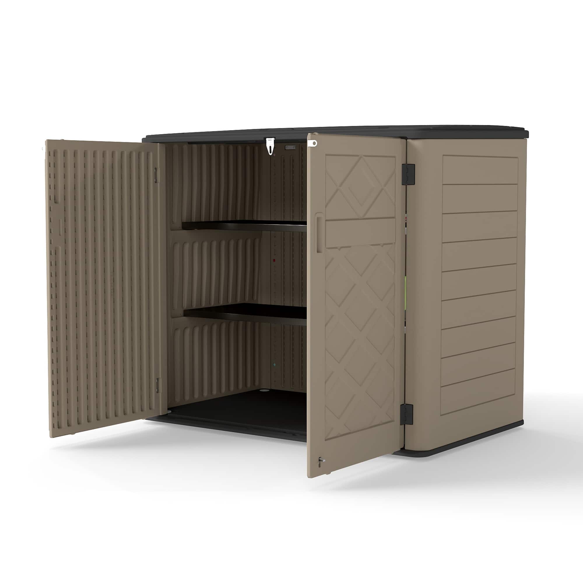 Yardgrace - Larger Outdoor Storage Shed Horizontal 48 Cu.with 2 Shelves ft Outdoor Storage Box Waterproof for Garden, Patios - Brown
