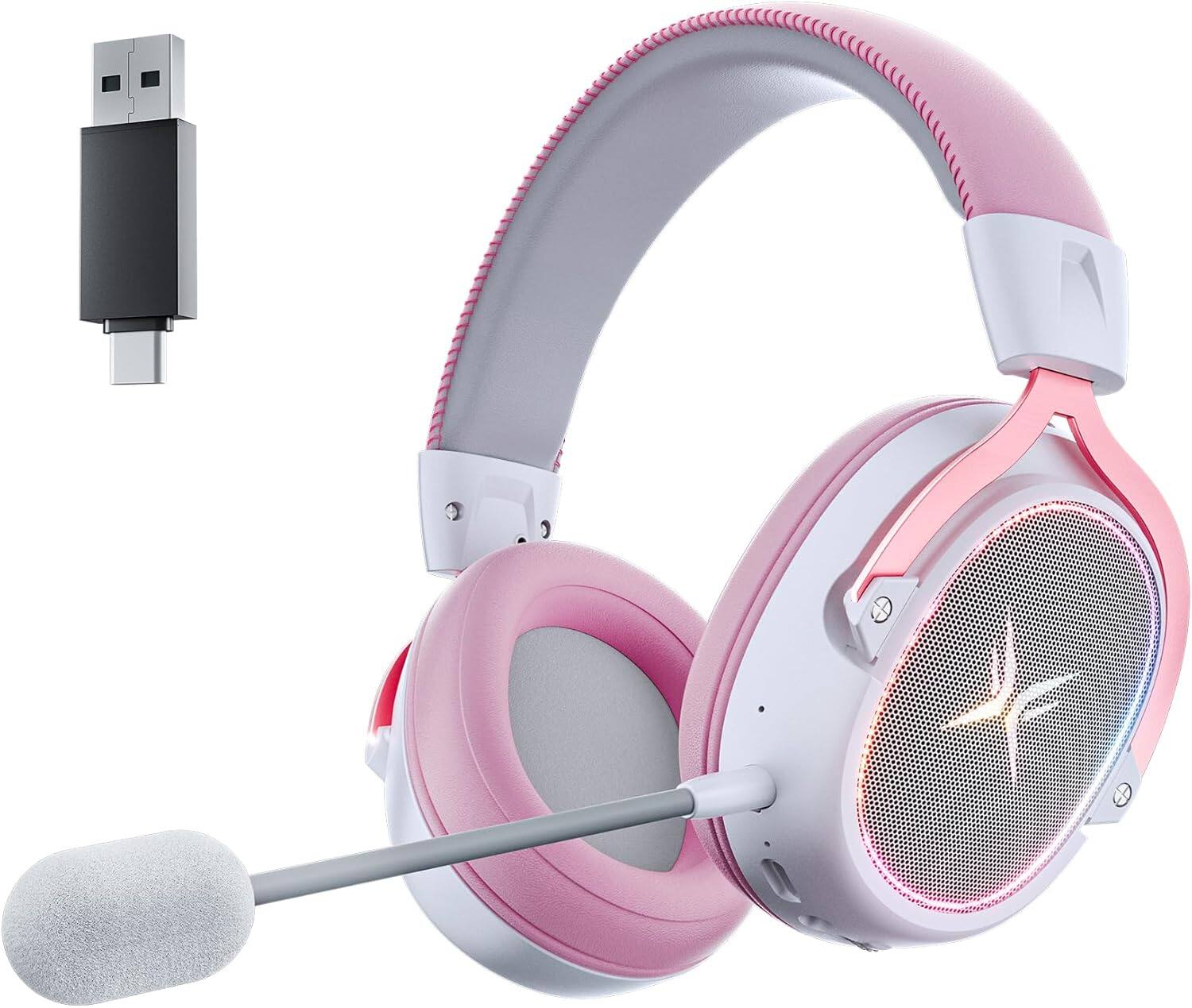 Front. VEAT00L - TAGRY K3 Wireless Gaming Headset: 2.4GHz/Bluetooth, 7.1 Surround Sound, 70H Playtime, ENC Mic, Over-Ear - 粉色.