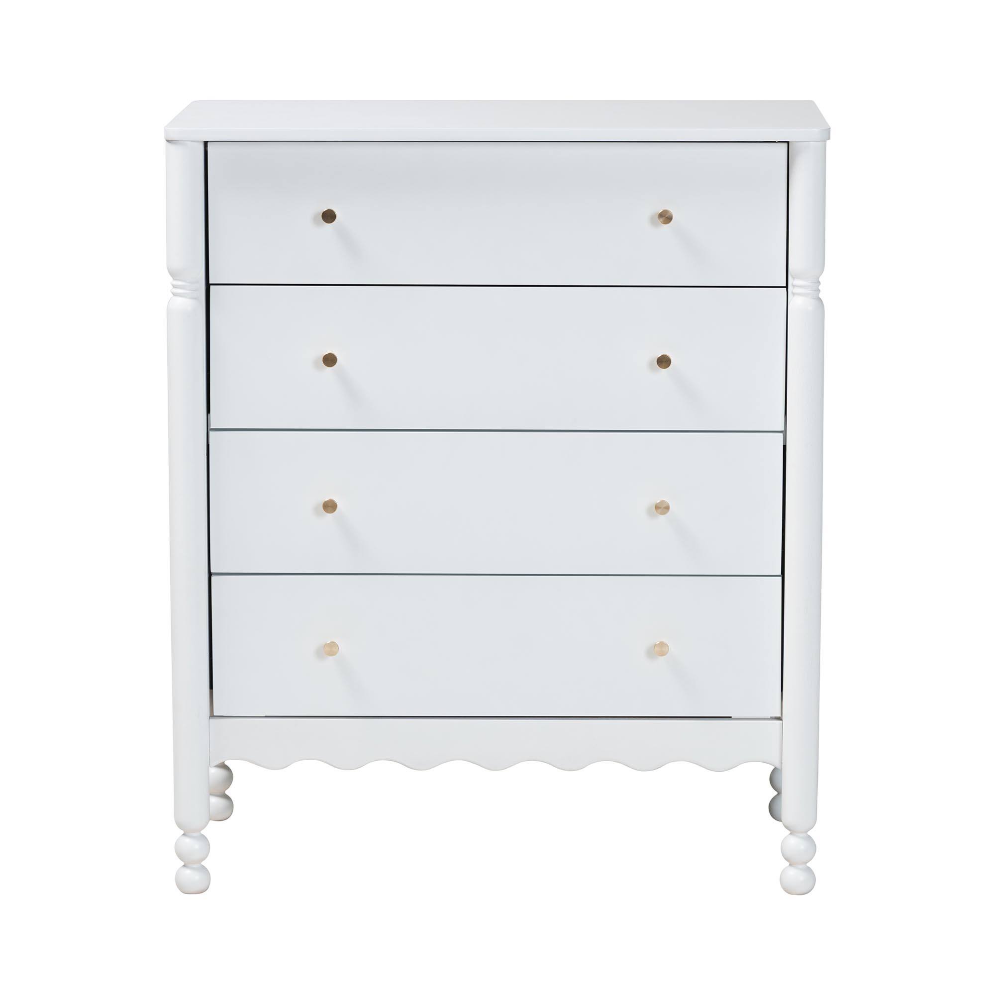 Back. Baxton Studio - Hoffman Chest - 4-Drawer Vertical Storage Cabinet with Scalloped Apron and Turned Legs for Bedroom - White.