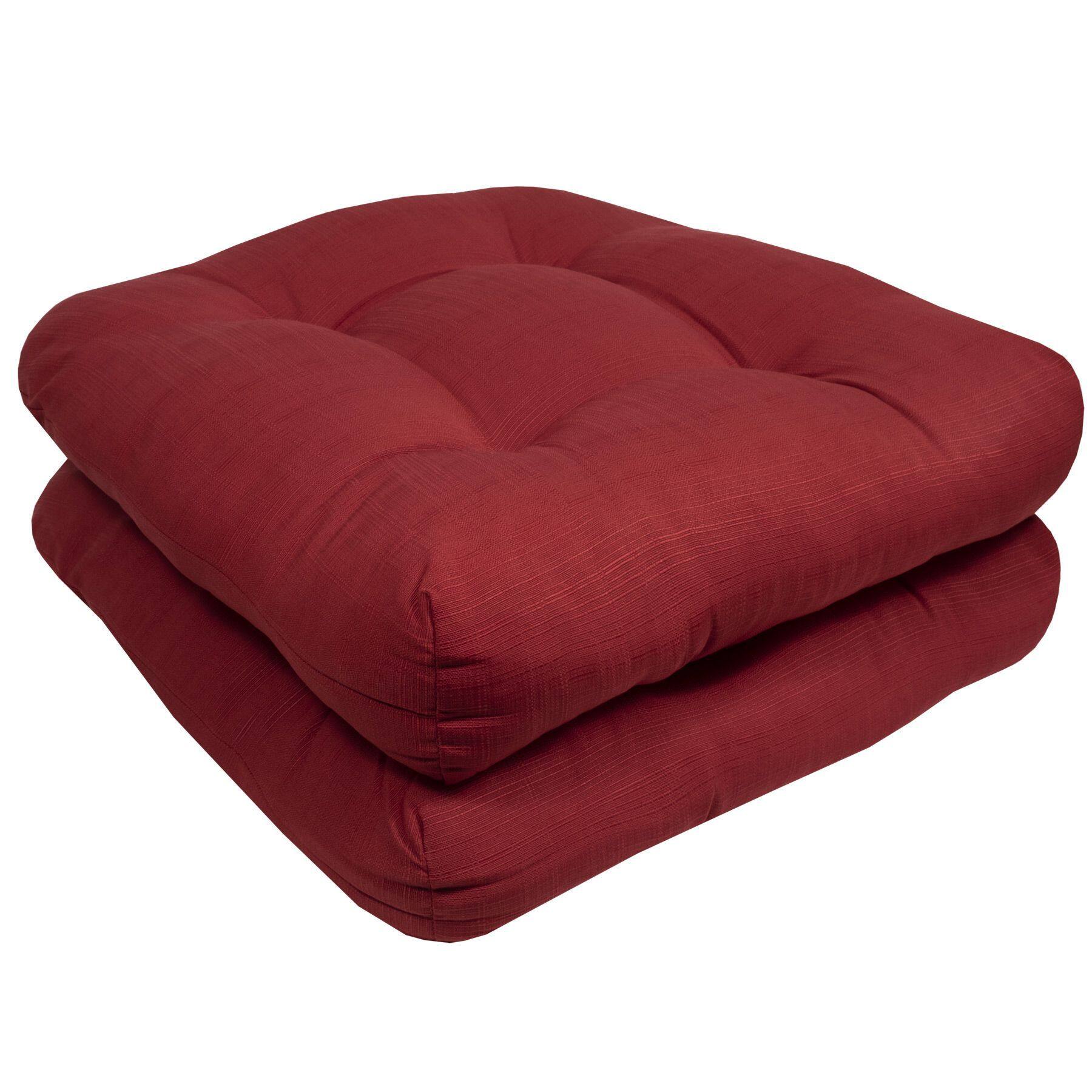 Angle. Sweet Home Collection - Patio Cushions Indoor/Outdoor Chair Pads Tufted 19" x 19", 2-Pack - Red.