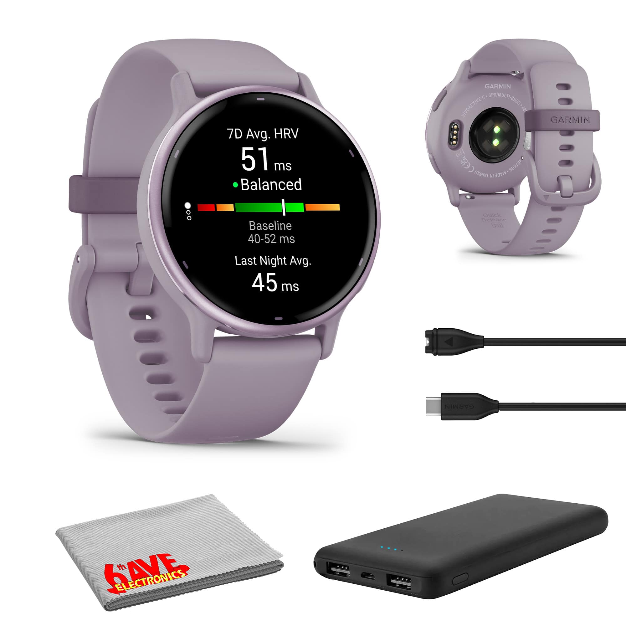 Garmin Vivoactive 5 Orchid AMOLED Fitness GPS Smartwatch Bundle