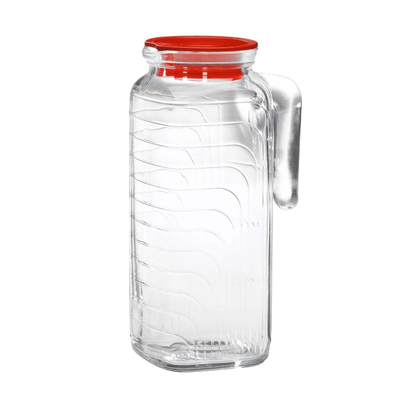 Alt View 3. Bormioli Rocco - Bormioli Rocco Gelo Glass Pitchers With Lid, 41 Oz, Set of 2, Red Lid - Clear.