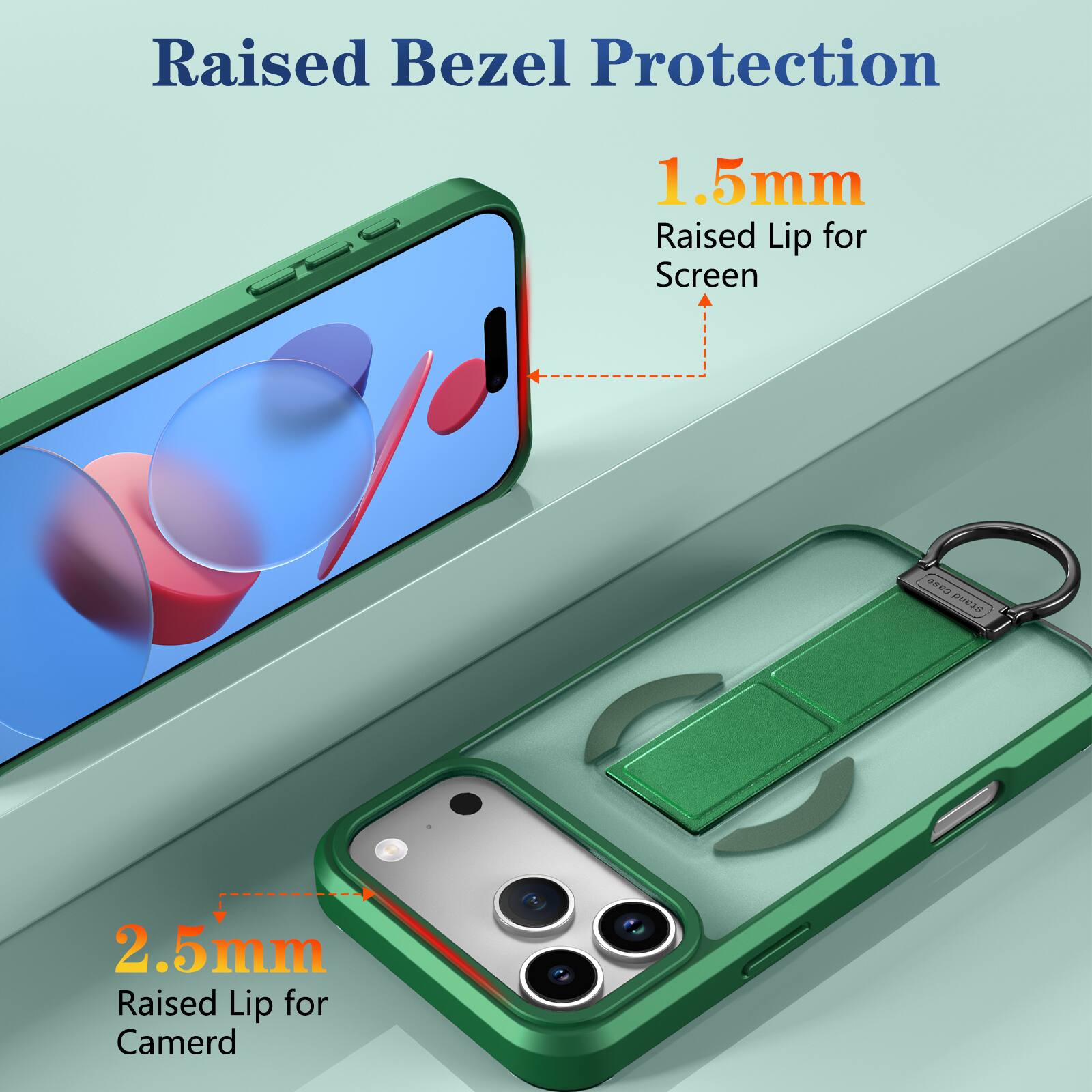 Raised Bezel Protection

1.5mm Raised Lip for Screen

2.5mm Raised Lip for Camera