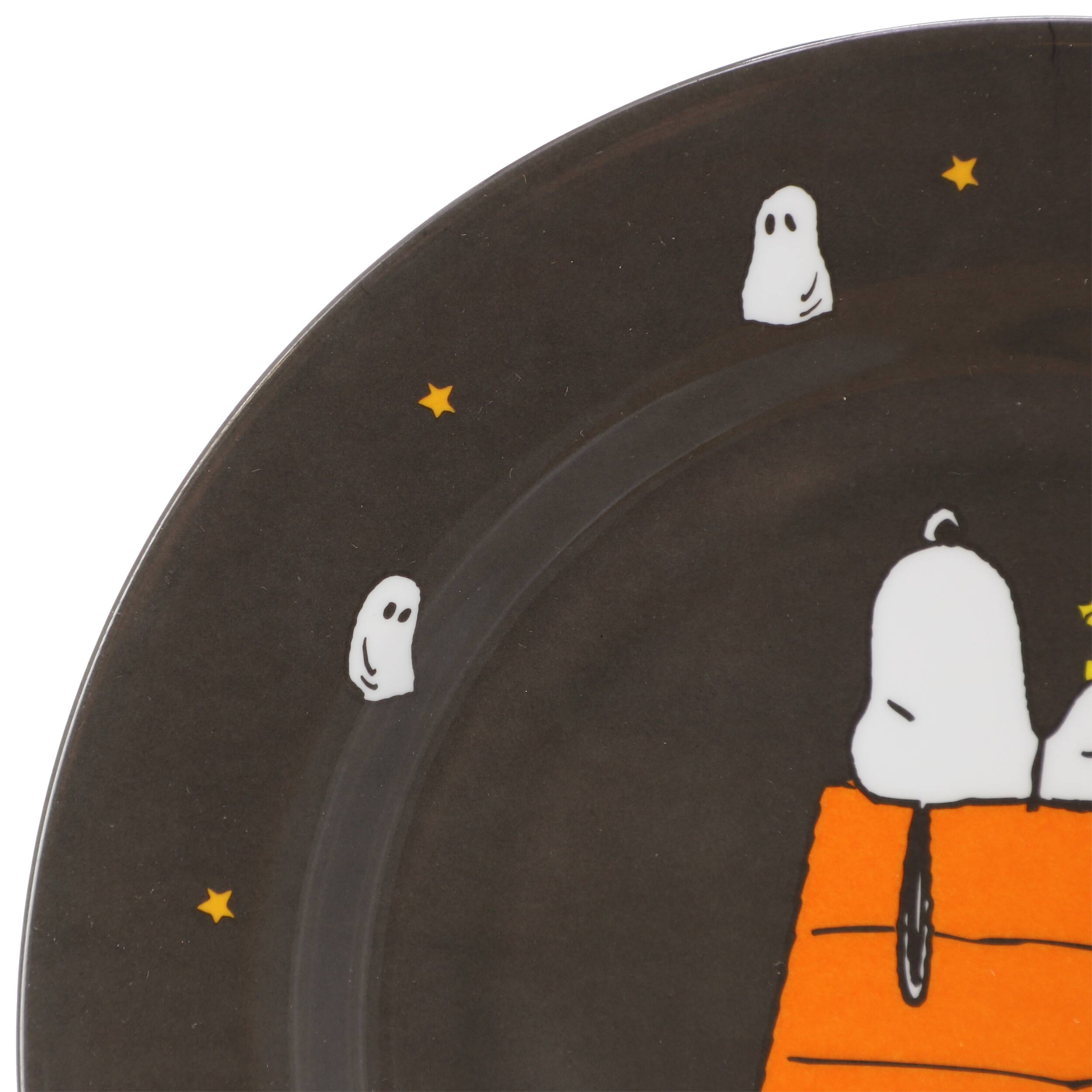 Alt View 2. Mr. Coffee - Peanuts Snoopy Pumpkin 12 Piece Melamine 10.5 Inch Dinner Plate Set in Black - Black.