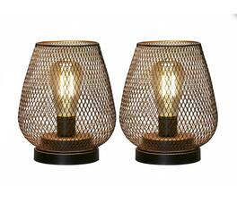 FINEAK - Set of 2 8.5" Battery-Powered LED Lanterns - Metal Cage Accent Lights for Indoor & Outdoor Use - Black;Gold;White