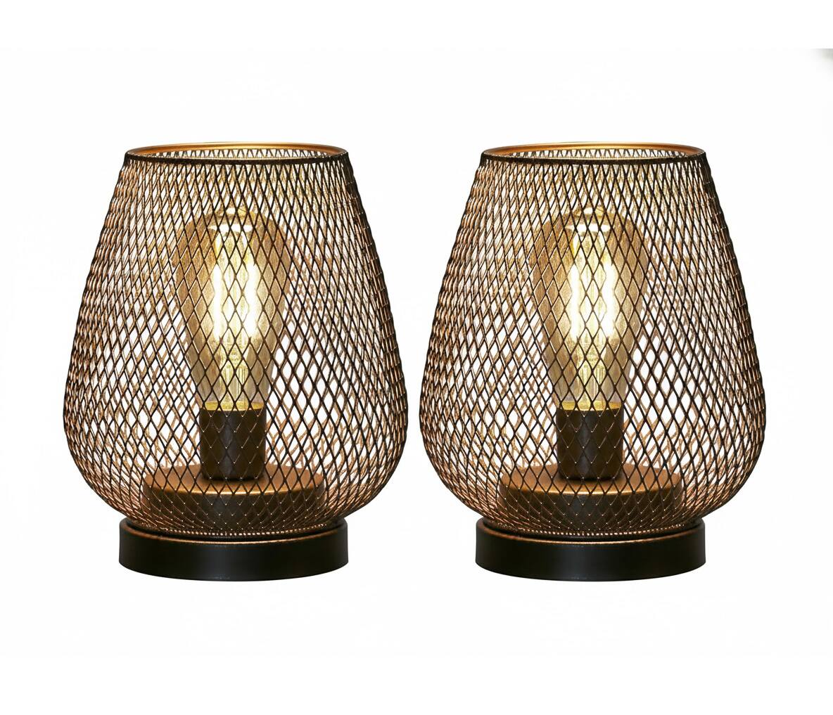 Front. FINEAK - Set of 2 8.5" Battery-Powered LED Lanterns - Metal Cage Accent Lights for Indoor & Outdoor Use - Black;Gold;White.