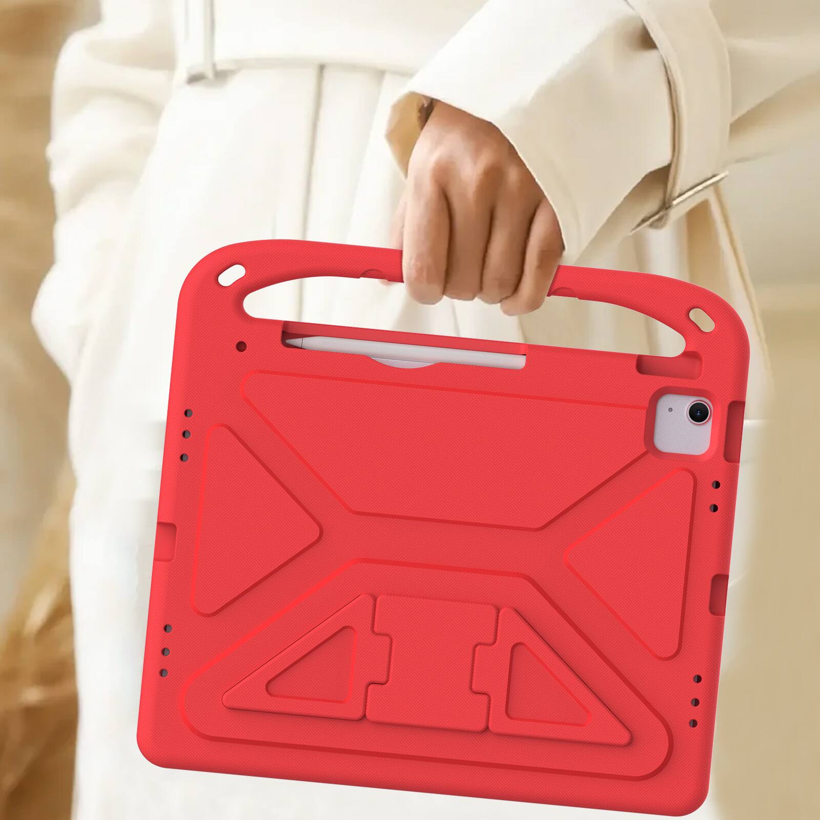 Alt View 2. Dteck - For iPad Air 13 M4(2026)/(2025)/(2024) Rugged Case Kids Friendly EVA Handle Grip Pencil Holder Kickstand Cover - Red.