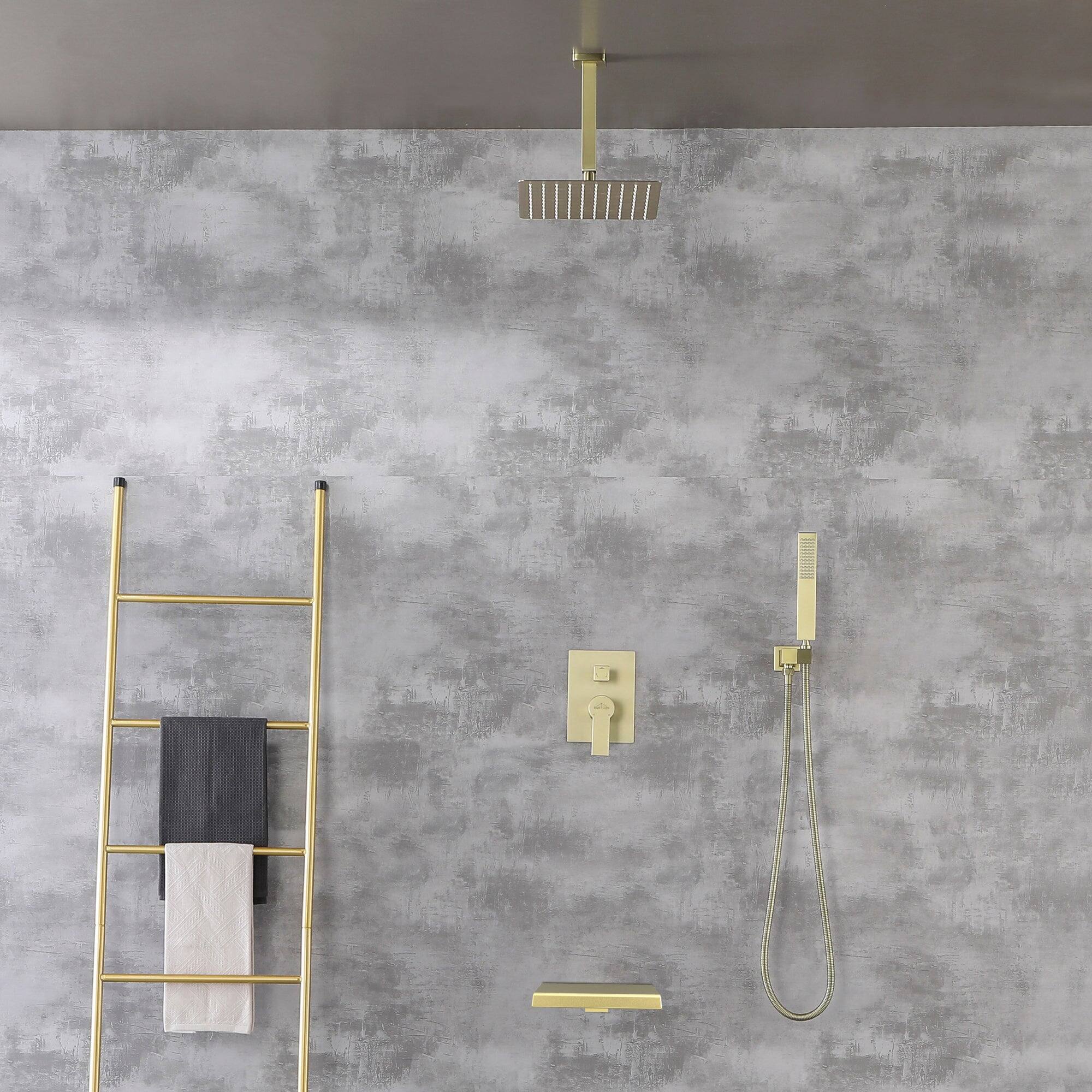 Alt View 4. Boyel Living - Ceiling Mount Single-Handle 1-Spray Tub and Shower Faucet in Brushed Gold - 10 Inch (Valve Included) - Brushed Gold.