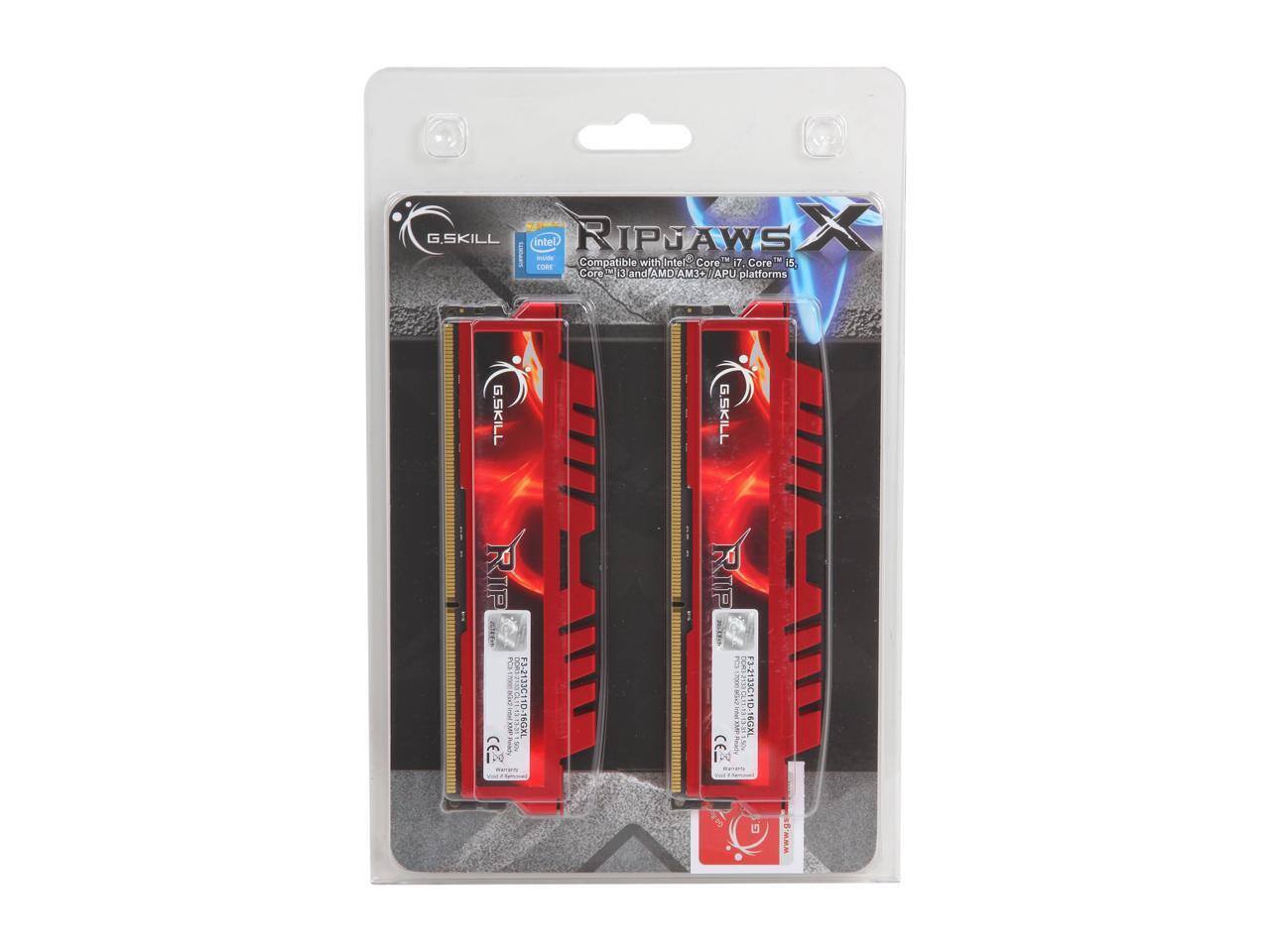 G.SKILL RIPJAWS X  
Compatible with Intel Core i7, Core i5, Core i3 and AMD APU platforms  
G.SKILL RIPJAWS X  
F3-2133C11D-8GXL  
G.SKILL RIPJAWS X  
F3-2133C11D-8GXL