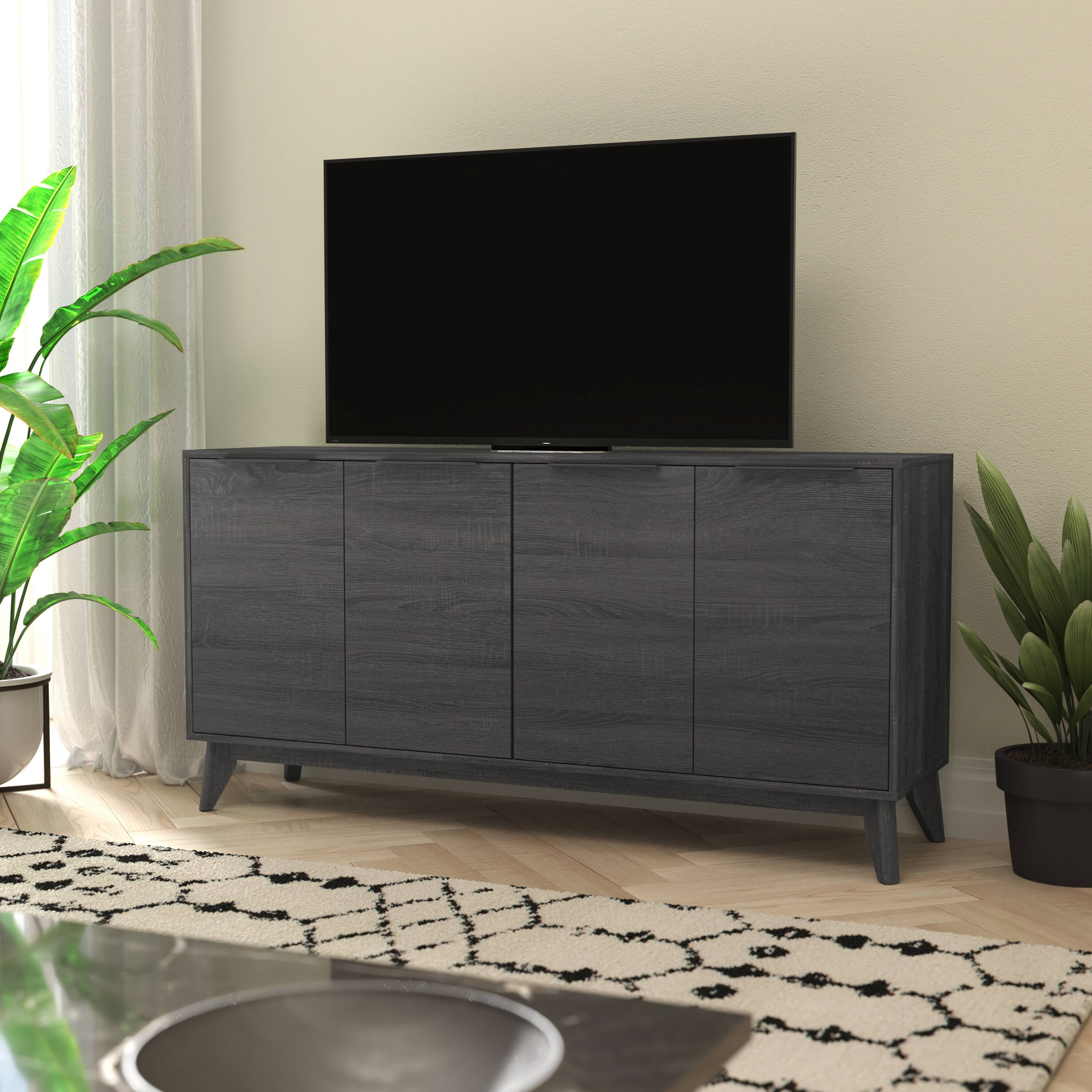 Alt View 1. Flash Furniture - Hatfield Mid-Century Modern 60 Inch 4 Door Storage Buffet Sideboard, 4 Soft Close Doors, Adjustable Shelves, TV Stand fo - Black.
