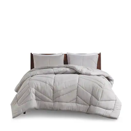 Front. Gracie Mills - Gracie Mills Solid Quilted Chevron Comforter Set with 350 GSM Polyfill - Gray.