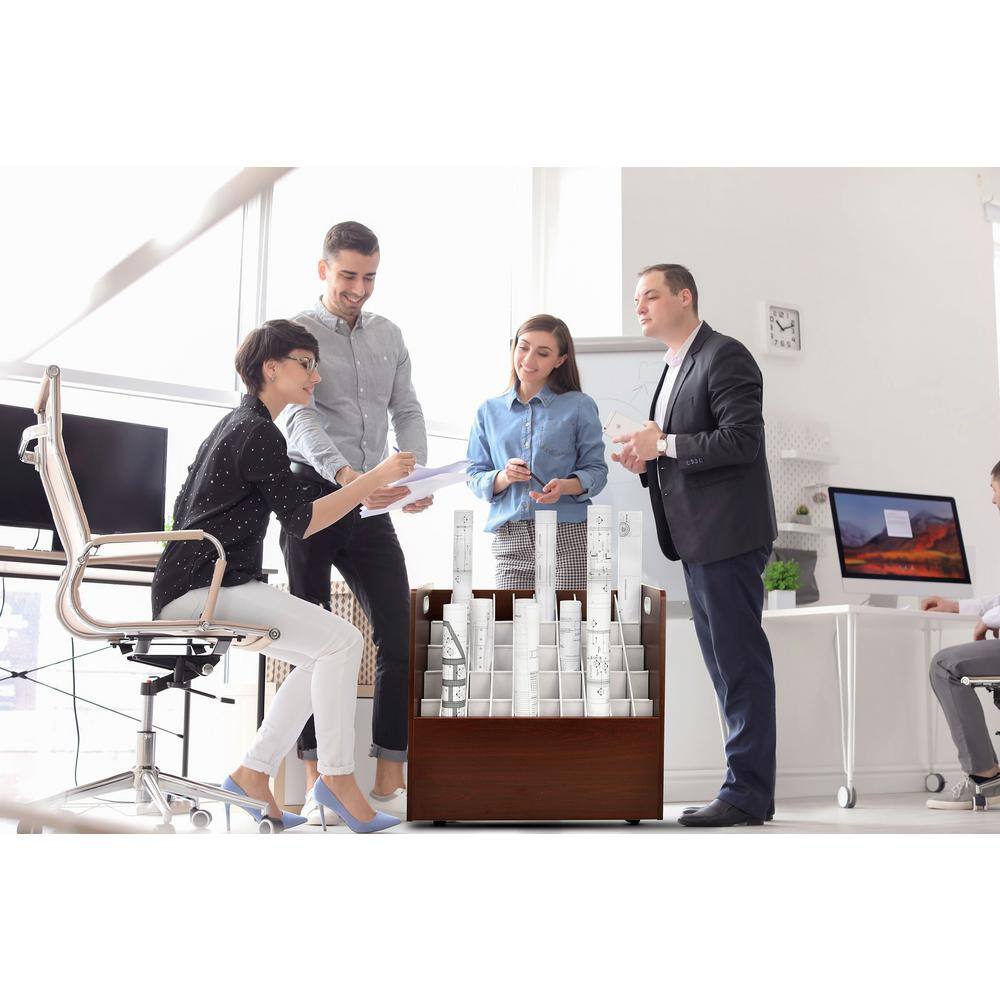 Angle. AdirOffice - Blueprint Storage Wood 50-Compartment Portable Roll File Cart - Mahogany.