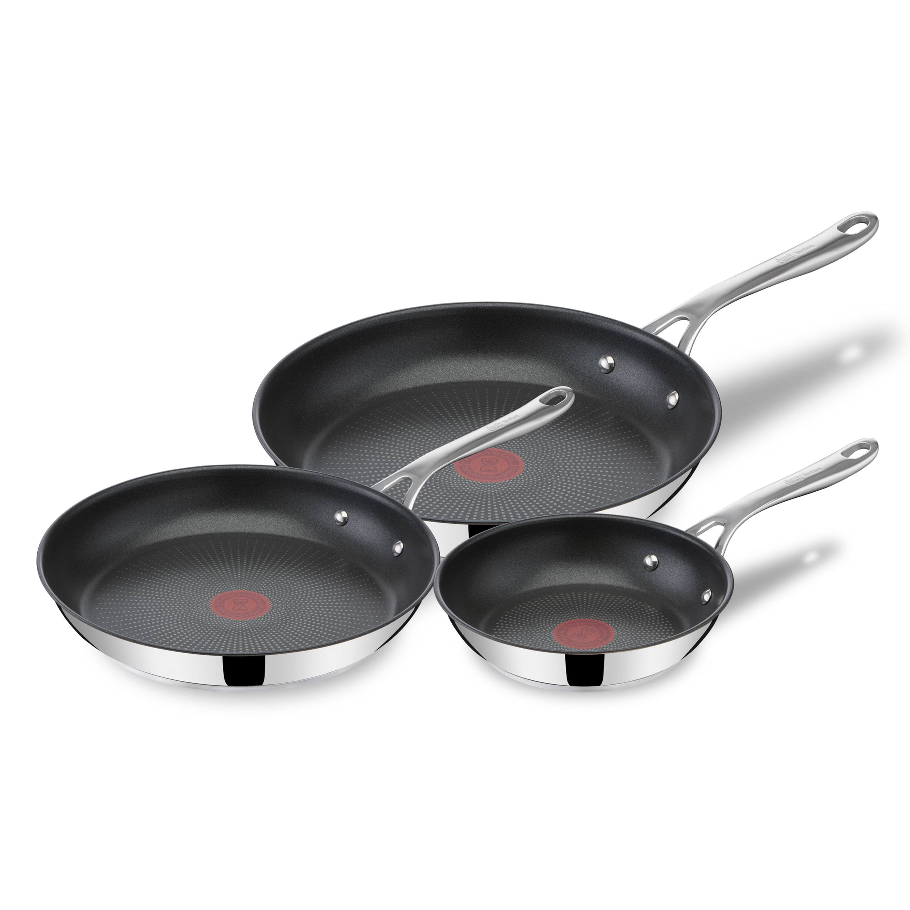 Front. T-Fal - T-fal 3pc Nonstick Stainless Steel Fry Pan Set by Jamie Oliver, Silver - Silver.
