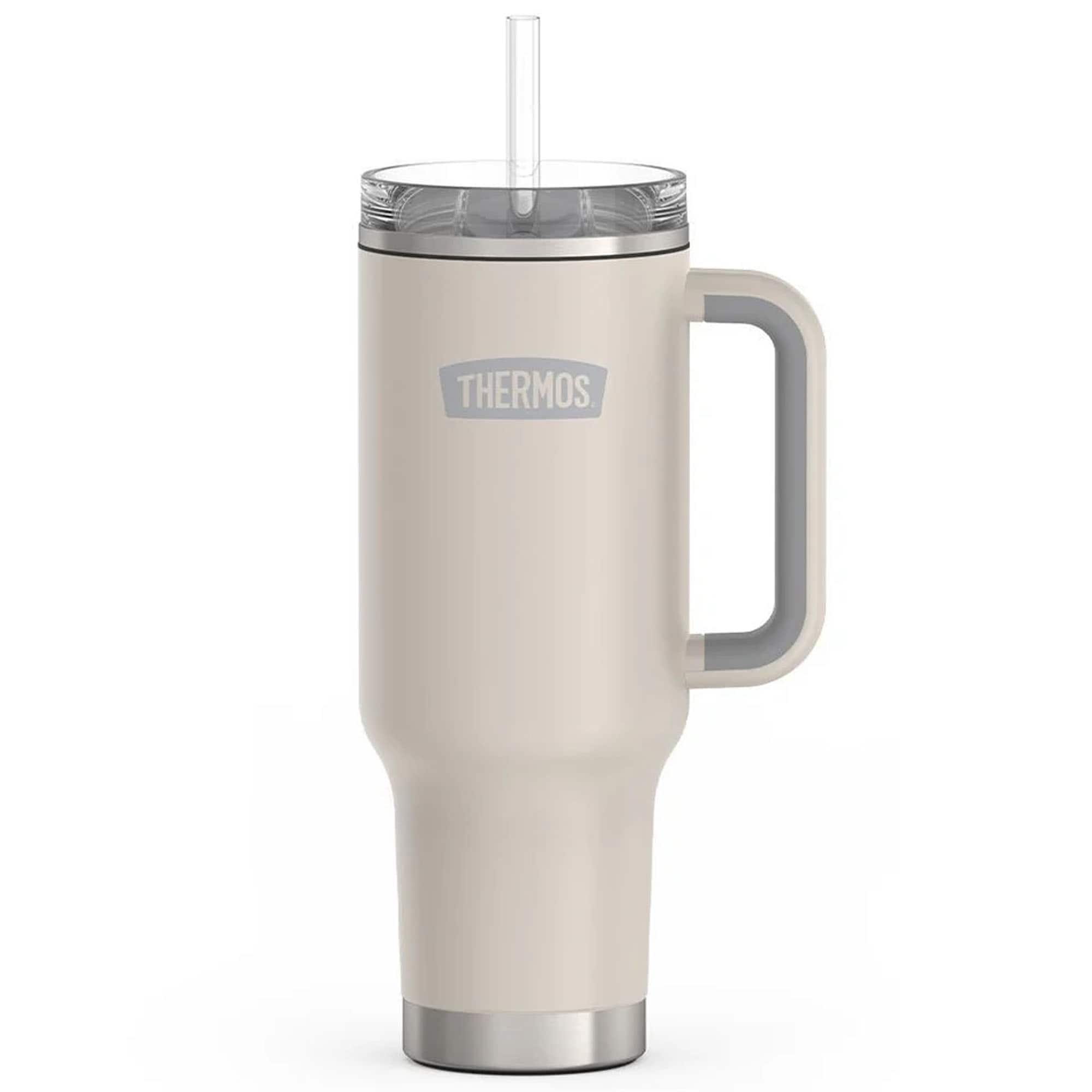 Front. Thermos - Thermos 40 oz Stainless Steel Cup Holder Mug w/ Straw - Sandstone - Sandstone.