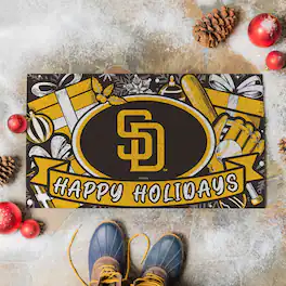 Evergreen Enterprises - San Diego Padres 28" x 16" Happy Holidays Christmas Turf Door Mat - Multicolor