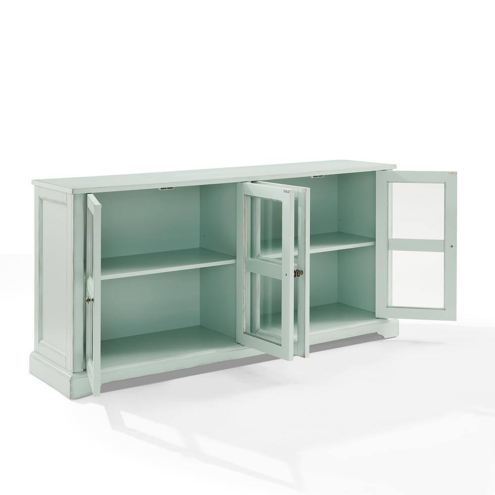 Alt View 2. Crosley Furniture - Holbrook Glass Door Sideboard - Distressed Seafoam Blue.