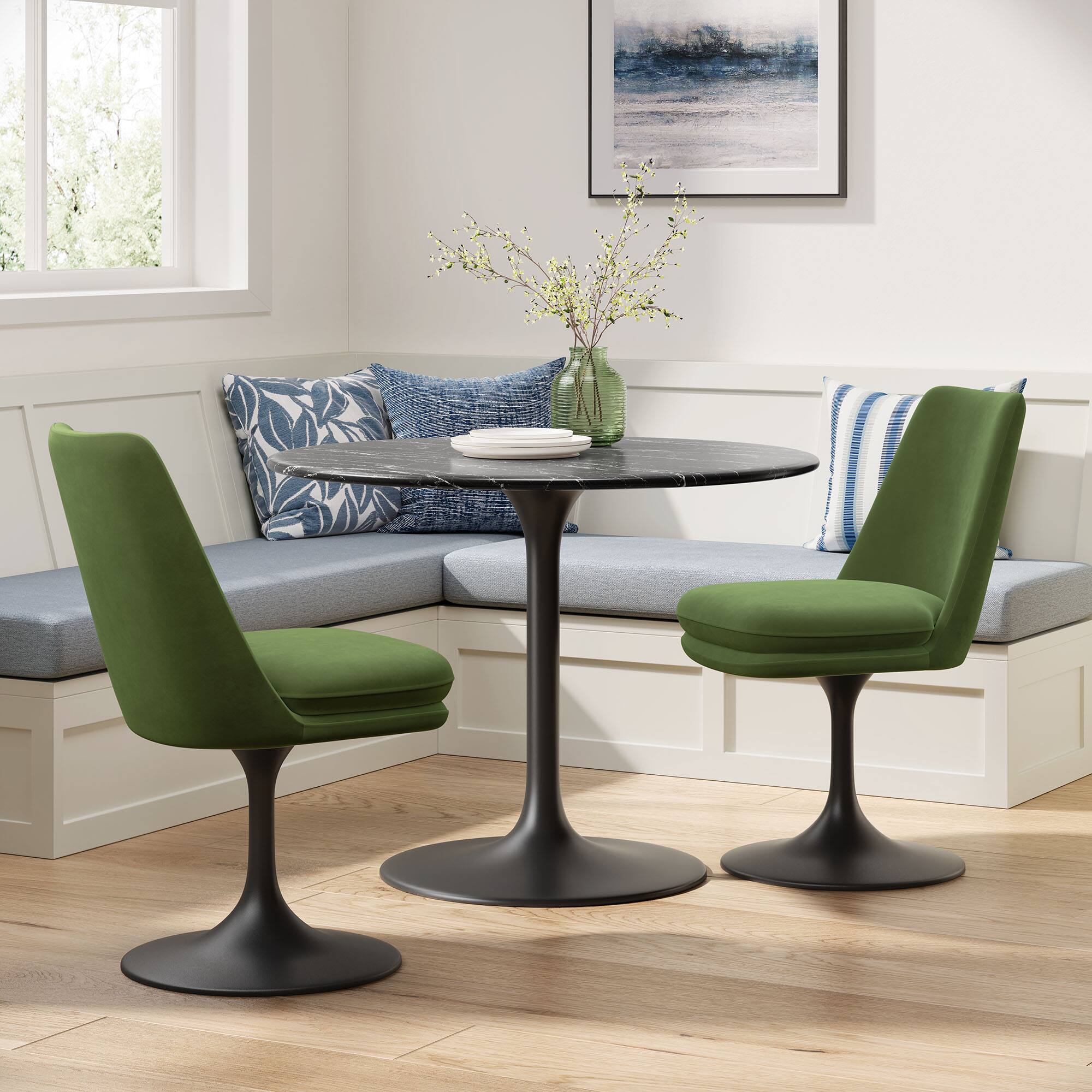 Alt View 2. Modway - Lippa Swivel Dining Chair by Modway - Black Moss Green.