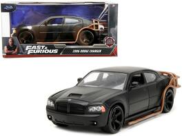 2006 Dodge Charger Matt Black with Outer Cage "Fast & Furious" Movie 1/24 Diecast Model Car by Jada - Matte Black
