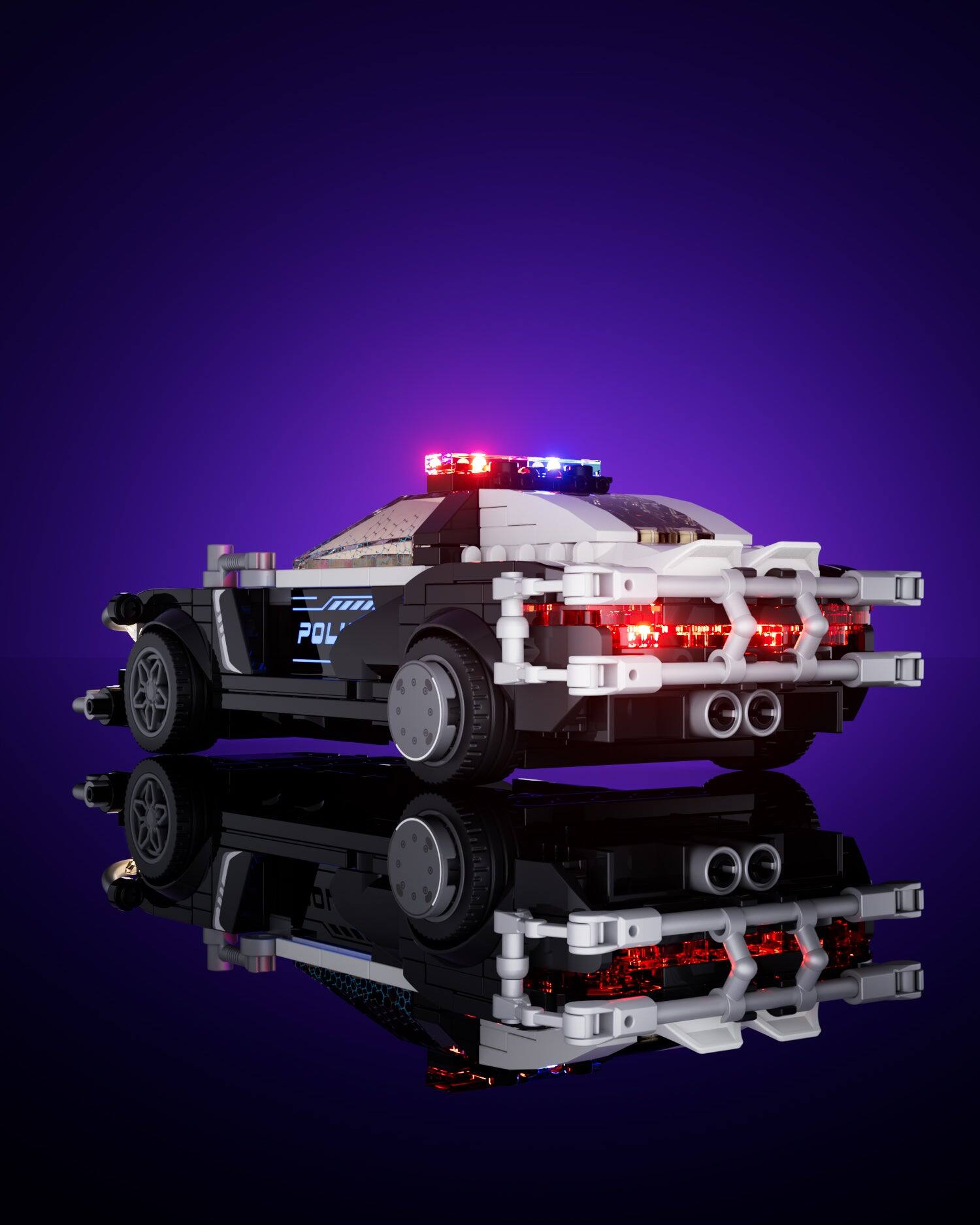 Back. Lumibricks - Cyberpunk Police Patrol Car Lighting Building Set, 372 Pieces LED Vehicle Model Kit for Ages 16+.