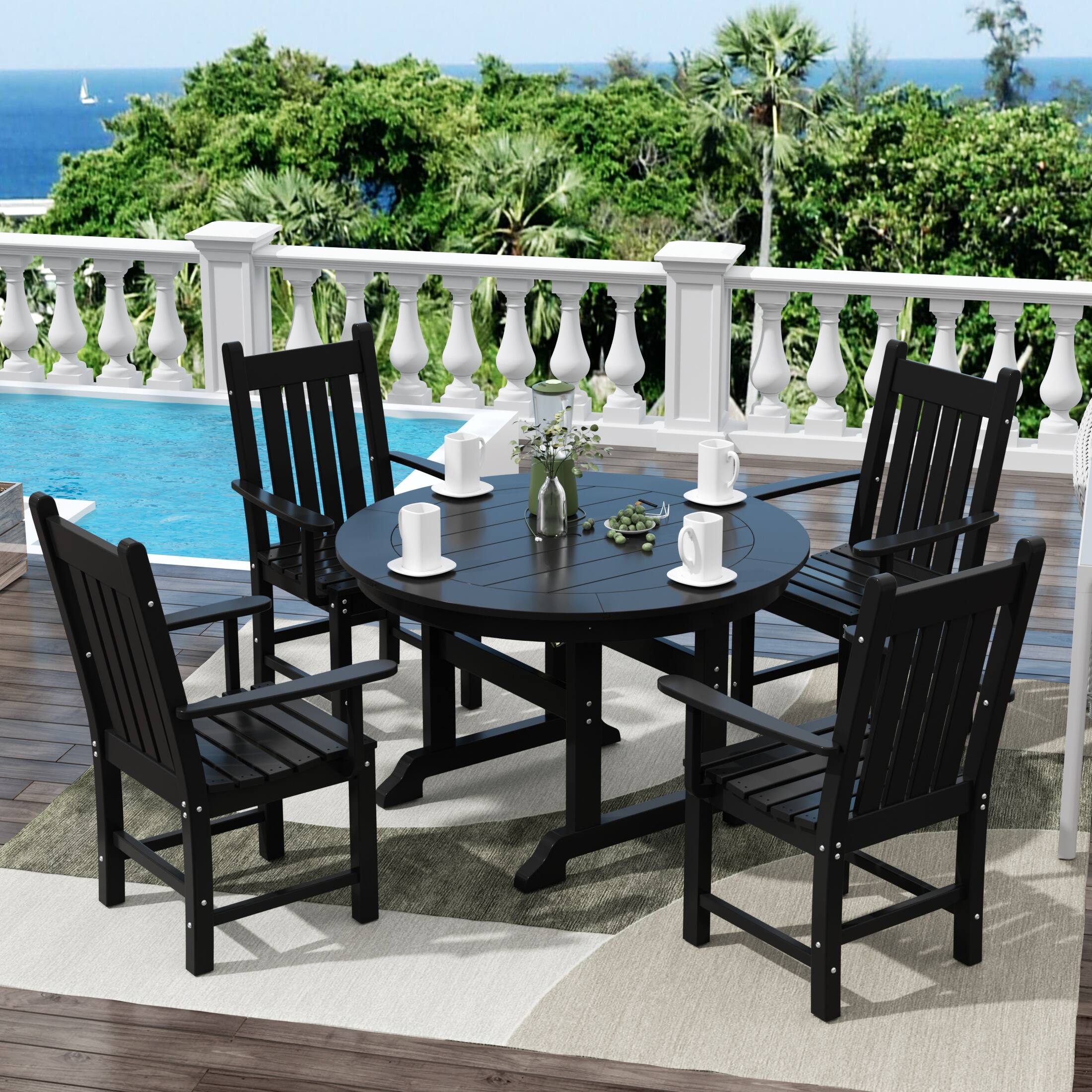 Angle. WestinTrends - WestinTrends Malibu 5 Piece Outdoor Patio Dining Set Outdoor Round Table and Armchair Set - Black.