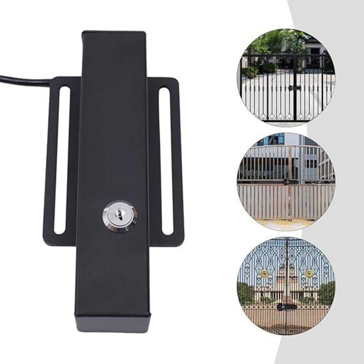 Angle. Stock Preferred - Automatic Electric Gate Lock 12–24V for Swing Gate Opener System - Black.