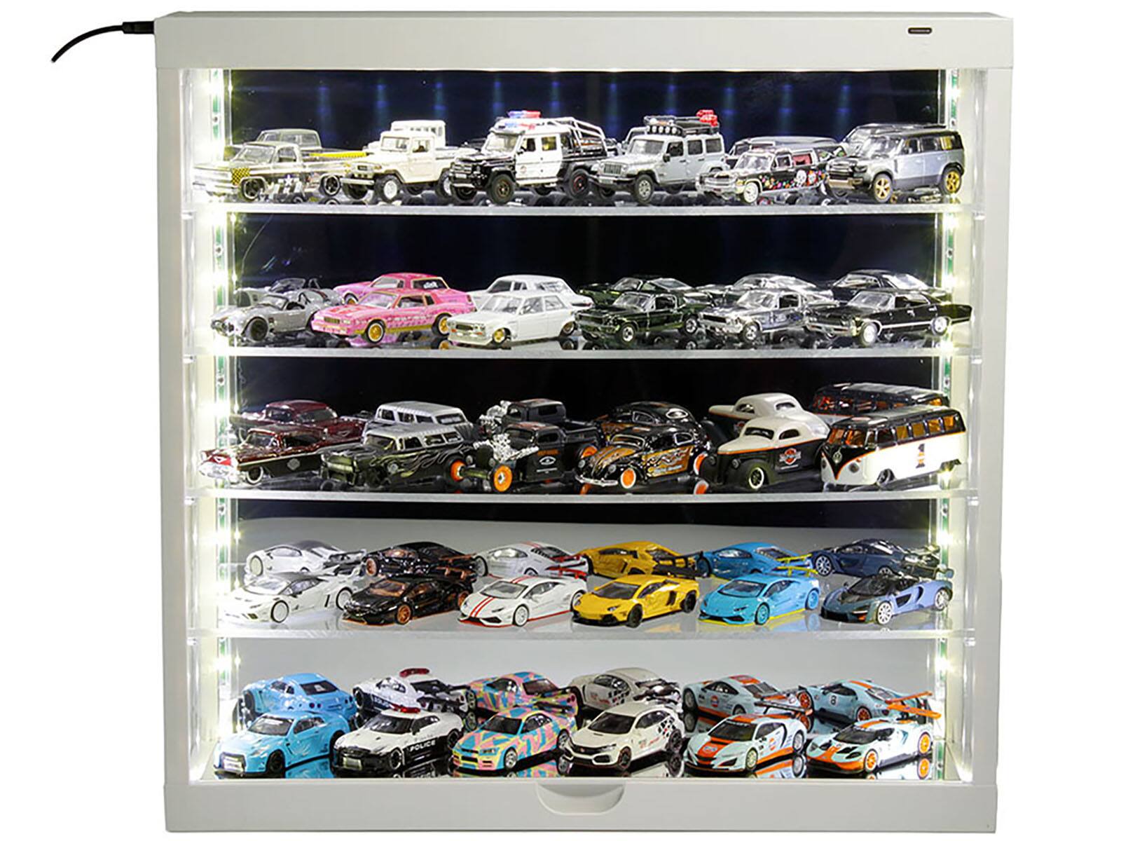 Alt View 2. Mijo Exclusives - Showcase Wall Mount 5 Tier Display Case White with Mirror Back Panel "Mijo Exclusives" for 1/64-1/43 Scale Models.