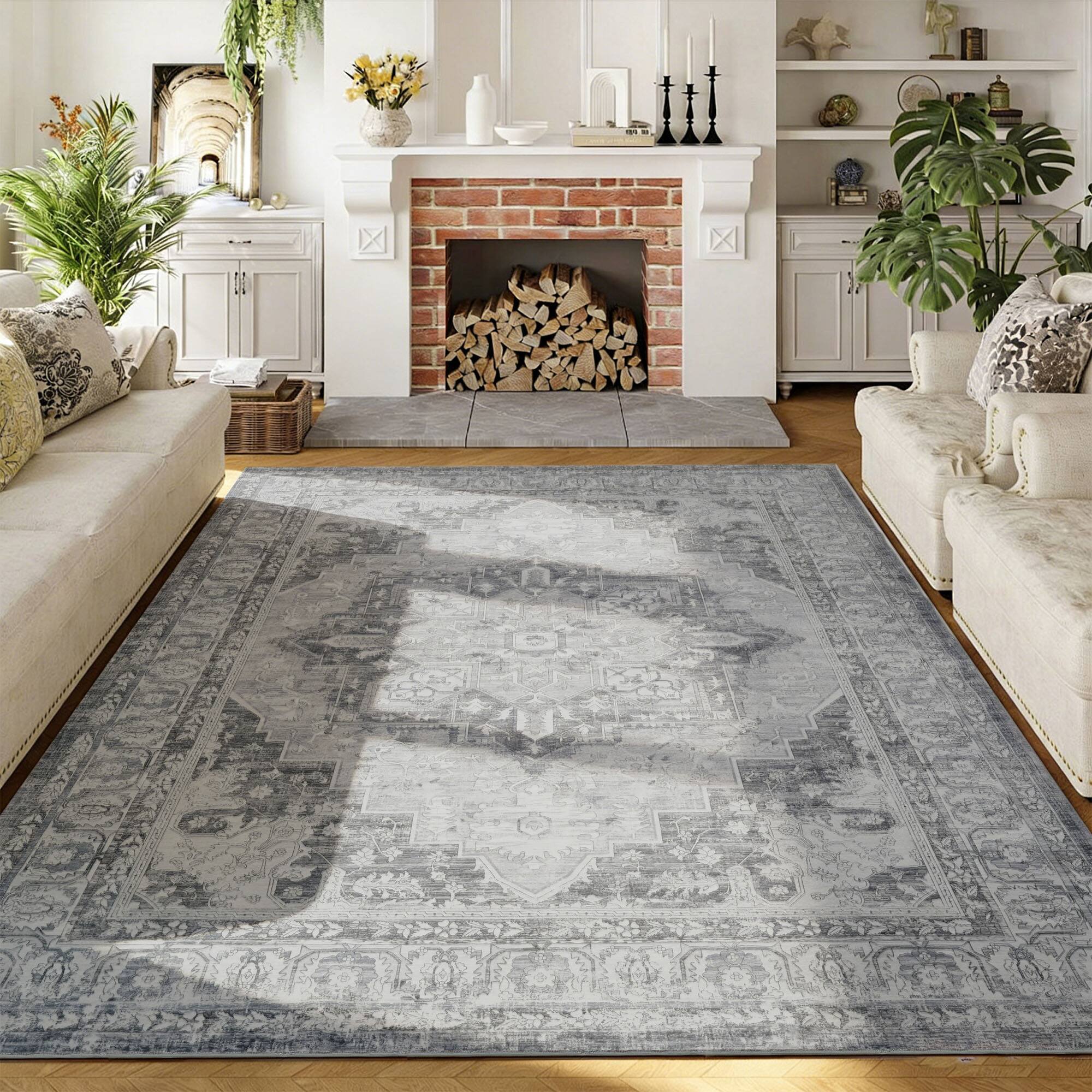 Angle. RYHNUYNE - 9x12 Area Rug for Living Room, Washable Soft Thin Rug, No Slip Stain Resistant Carpet for Bedroom Nursery Home(Gray Blue - Gray Blue.