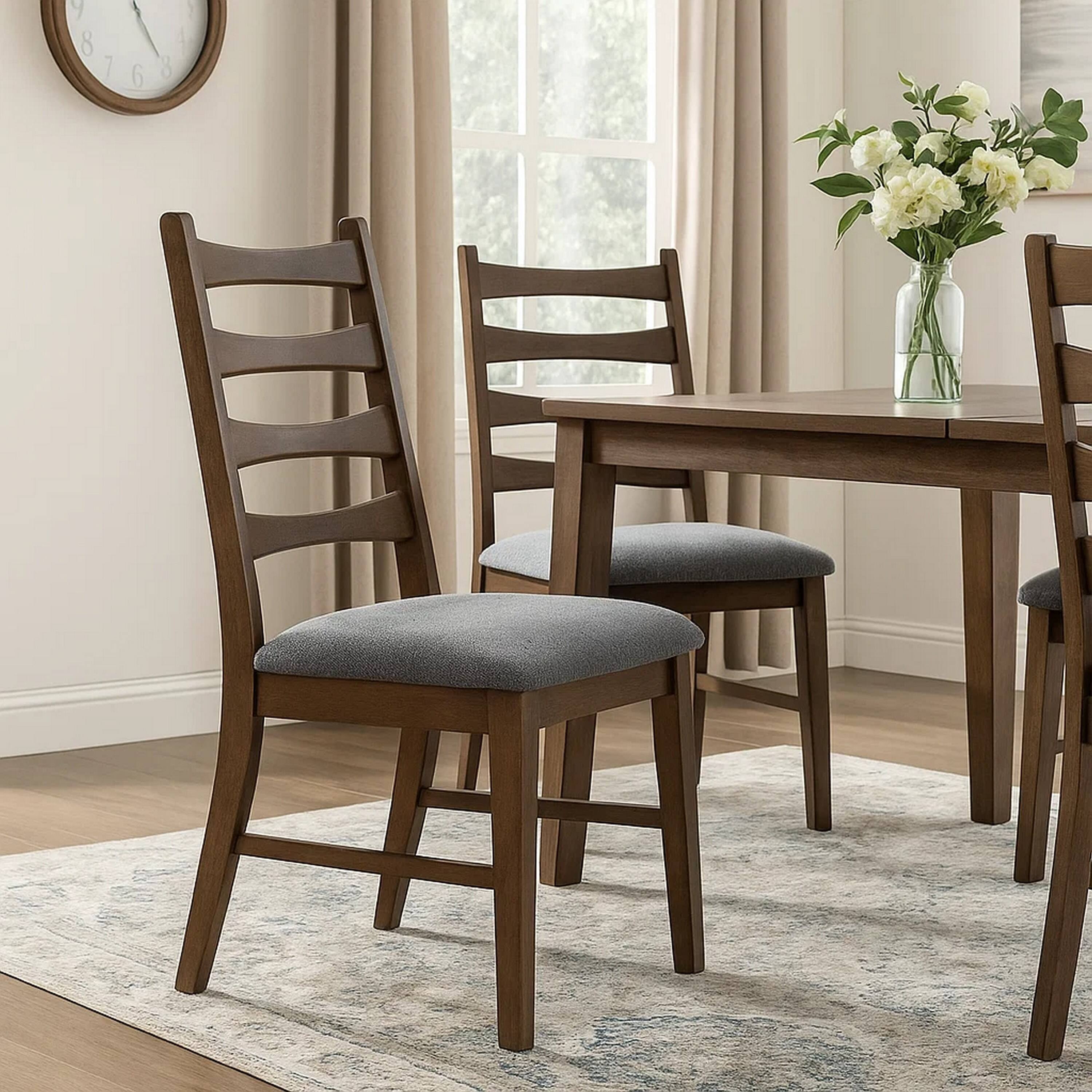 Alt View 5. Manhattan Lane - Mea Dining Side Chair Set of 2, Slatted, Dark Gray Linen Seat - Dark Gray, Walnut Brown.