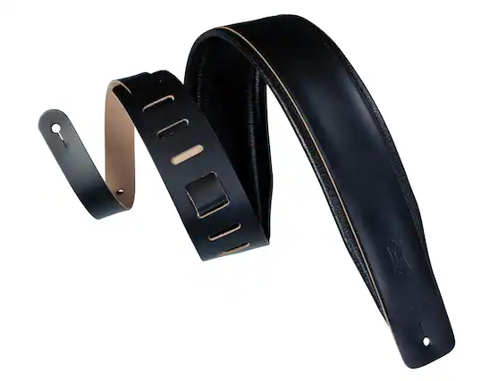 Front. Levy's Leathers - Genuine Leather Guitar Strap, Heirloom Series - 3 inch. Wide - Black.