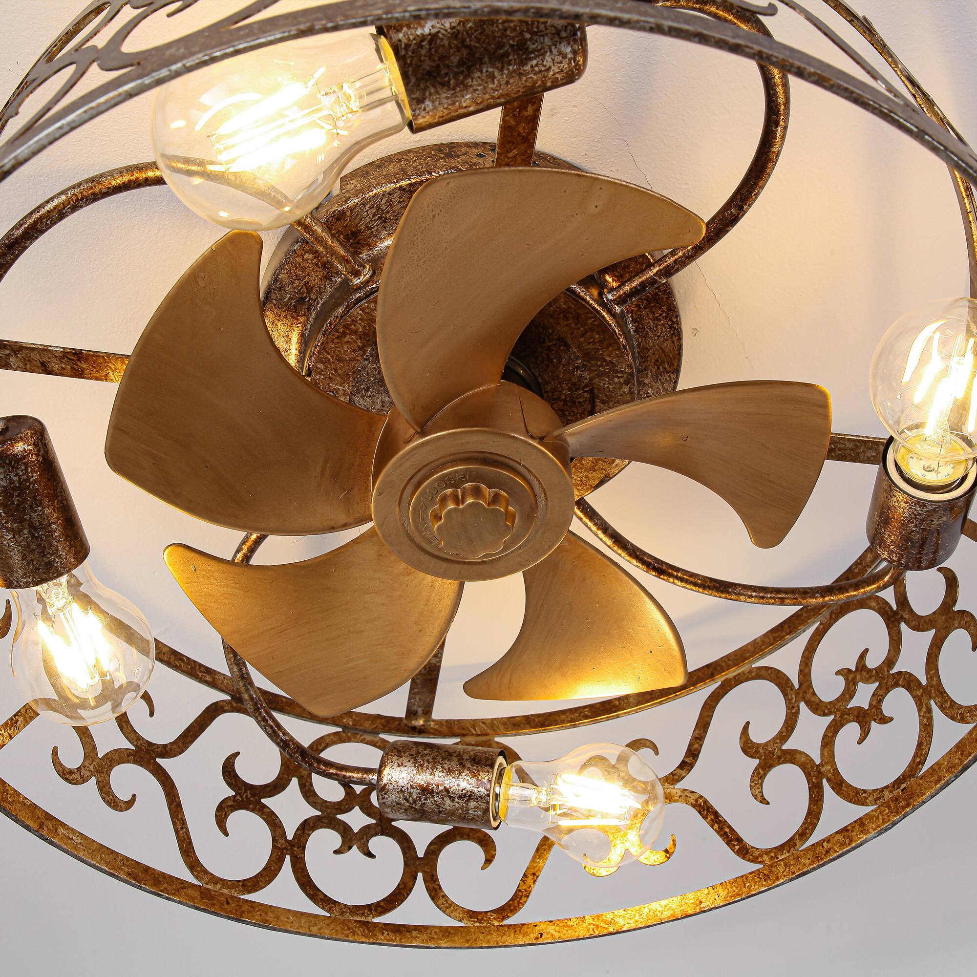 Alt View 10. Parrot Uncle - 18" Metal Caged Smart Ceiling Fan with Light and Remote and App Control - Rustic Gold.