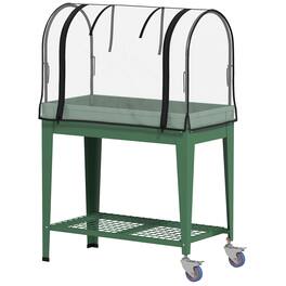 Outsunny - Garden Bed with Greenhouse Cover, Metal Outdoor Planter Box with Lockable Wheels