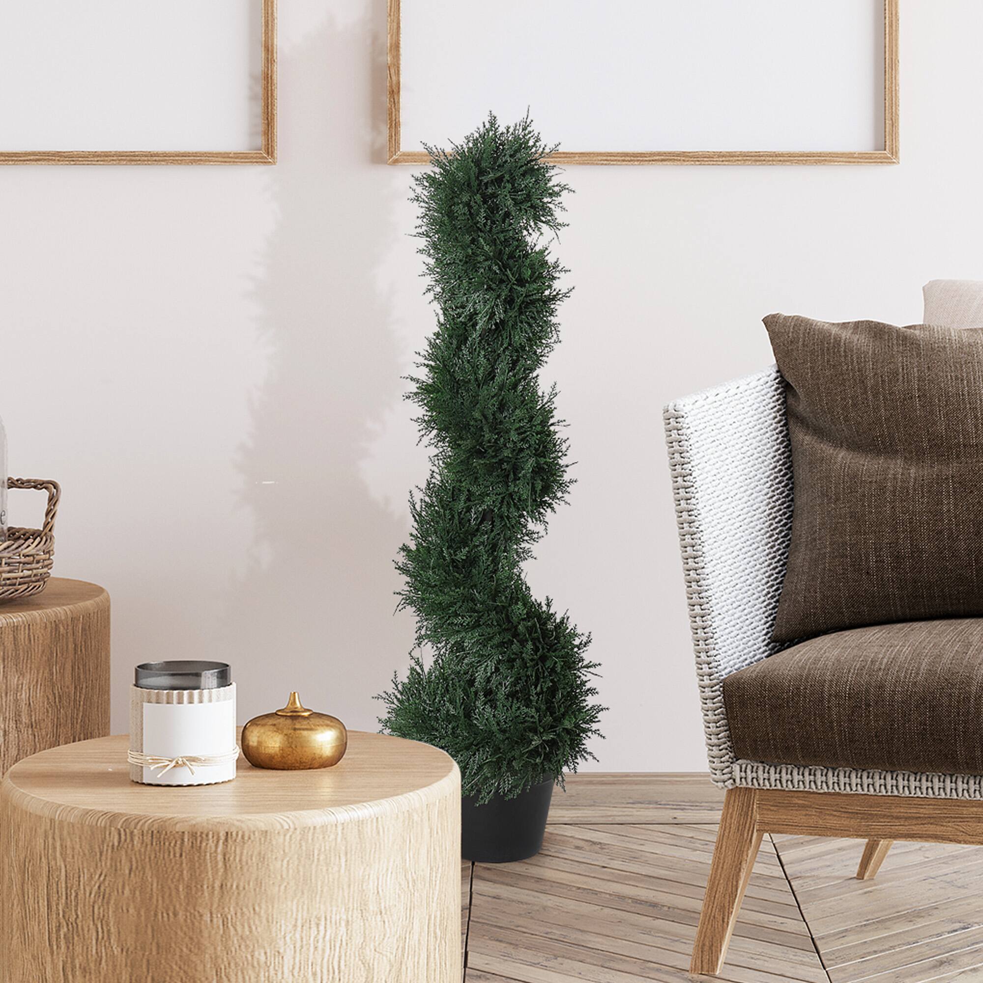 Alt View 1. Outsunny - 3FT Artificial Faux Cedar Spiral Tree, Pre-potted, for Indoor or Outdoor - Dark Green.