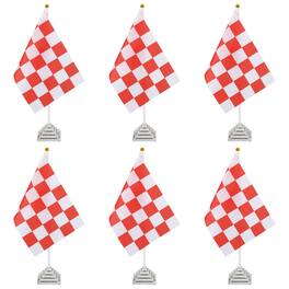 Unique Bargains - 6pcs 12" R/W Checkered Table Flag for Racing/Sport Party, White Plastic Stick & Silver Square Base - Red and White Flag, Silver Base