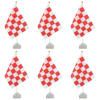 Front. Unique Bargains - 6pcs 12" R/W Checkered Table Flag for Racing/Sport Party, White Plastic Stick & Silver Square Base - Red and White Flag, Silver Base.