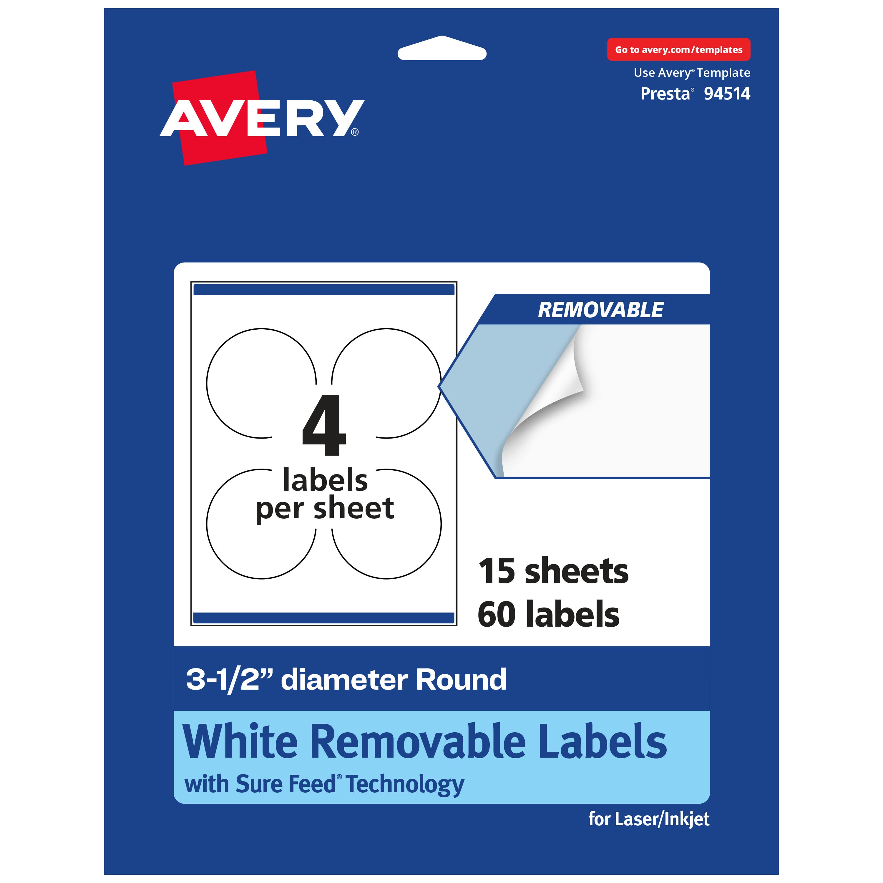 "Avery - Removable Round Labels, 3.5"" diameter, 60ct - White" price history on PriceWatchPro