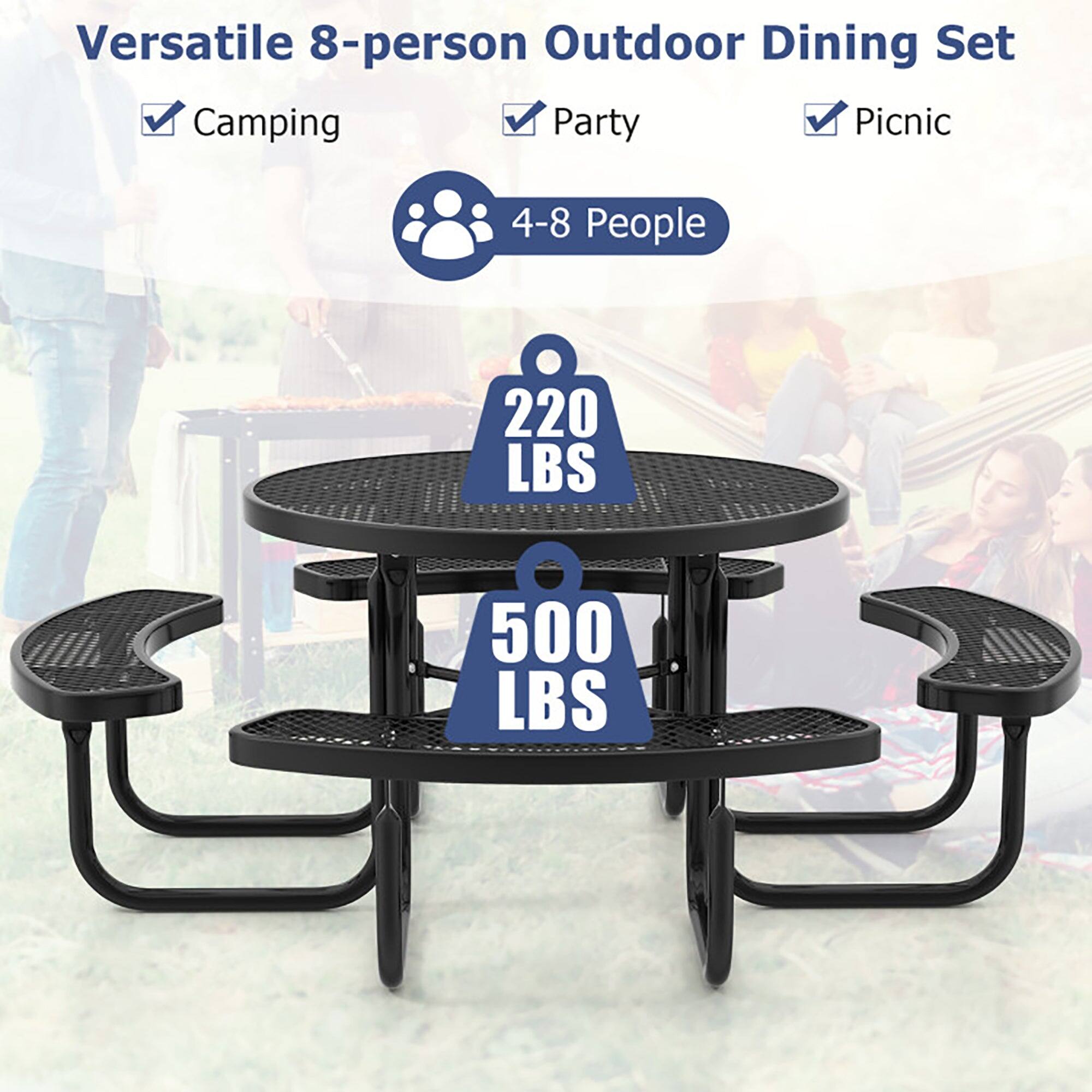 Versatile 8-person Outdoor Dining Set

- Camping
- Party
- Picnic

4-8 People

220 LBS

500 LBS