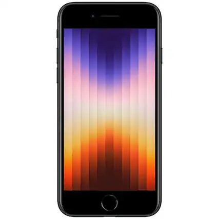 Front. Apple - iPhone SE (3rd Gen) A2595 (Fully Unlocked) 128GB w/ Pre-Installed Tempered Glass - Midnight.