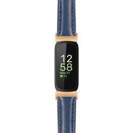 StrapsCo - Everyday Leather Watch Band Strap For Fitbit Inspire 3 (Extra Long) - Blue (Rose Gold Hardware)