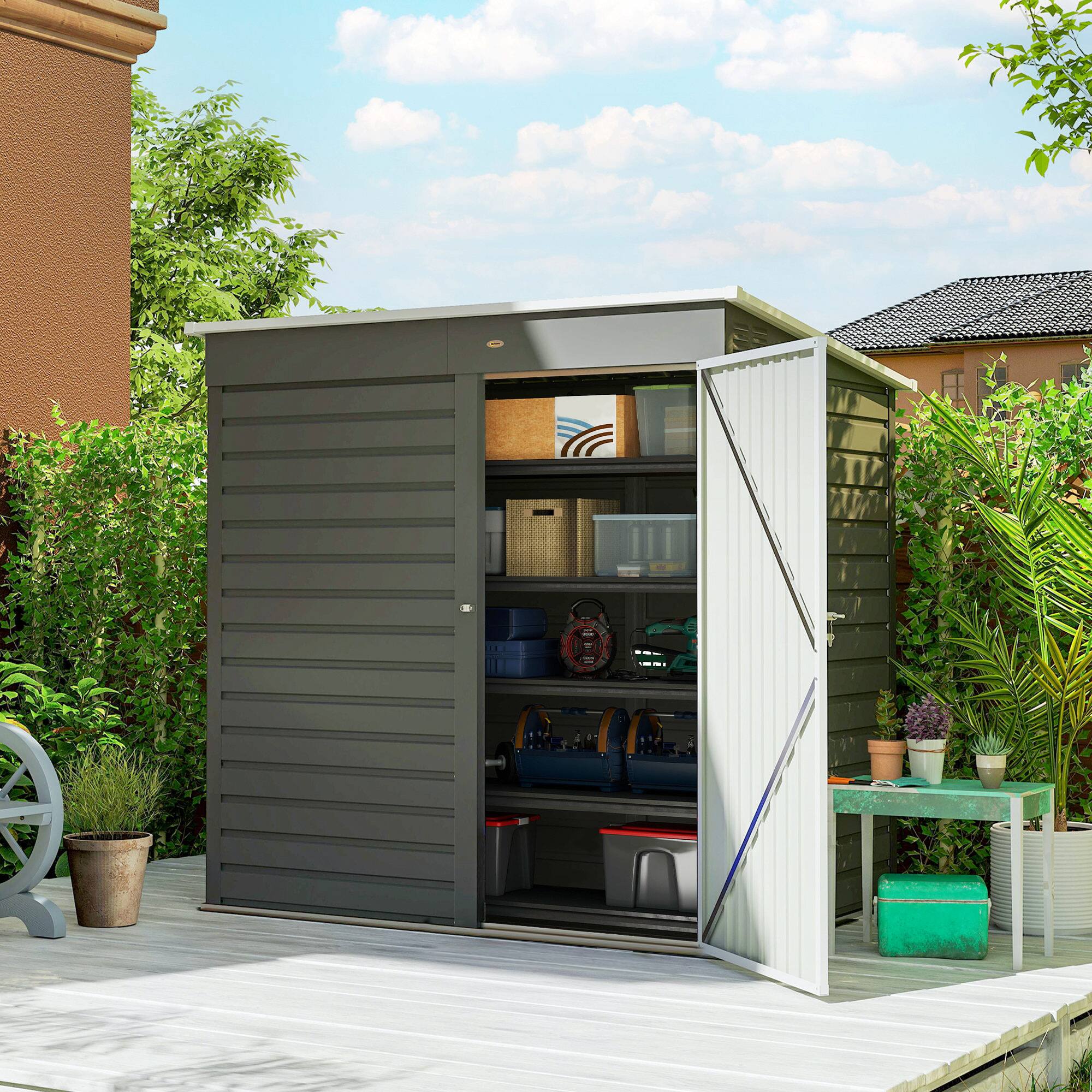 Alt View 1. Outsunny - x 4' Outdoor Garden Shed, Metal Storage Shed with Lockable Door and Gloves for Backyard Garden Patio.