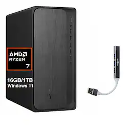 HP - OmniDesk Desktop (AMD Ryzen 7 8700G, 16GB DDR5, 1TB SSD, AMD Radeon 780M, Win 11 Home) w/USB Hub - Gray Wood