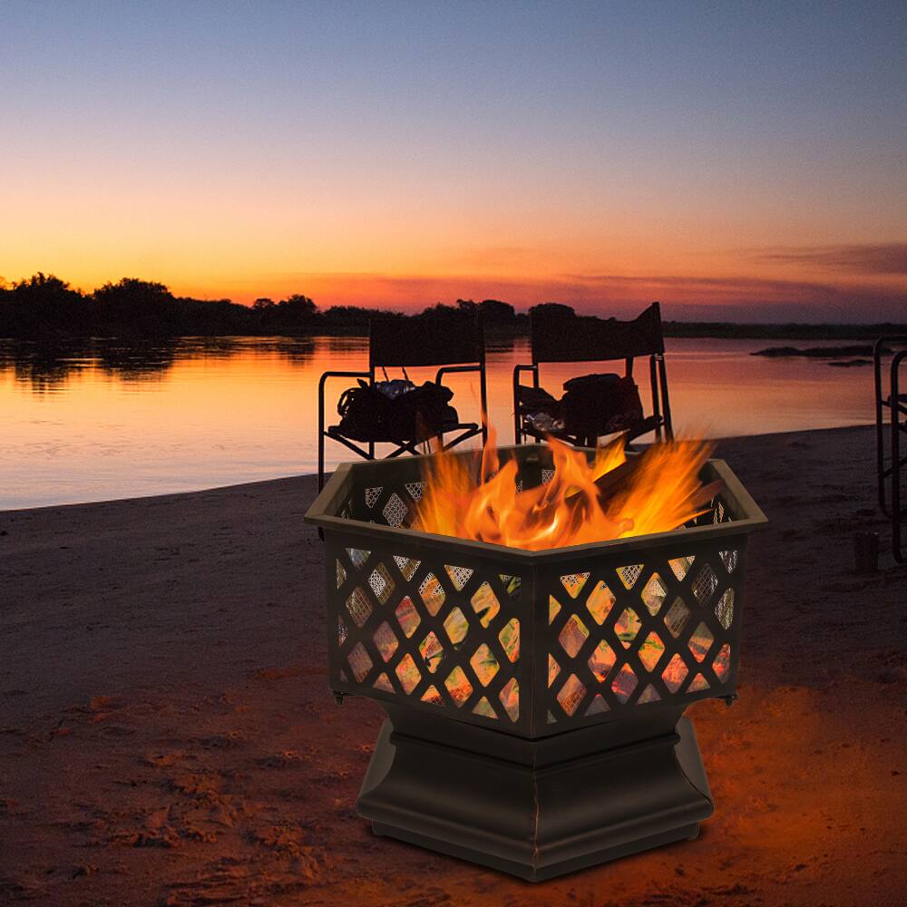 Alt View 2. Winado - 22in Metal Fire Pit Stove, Portable Wood Burning Firepit with Cover, Small Firepit Bowl for Outdoor Patio Porch Backyard - Black.