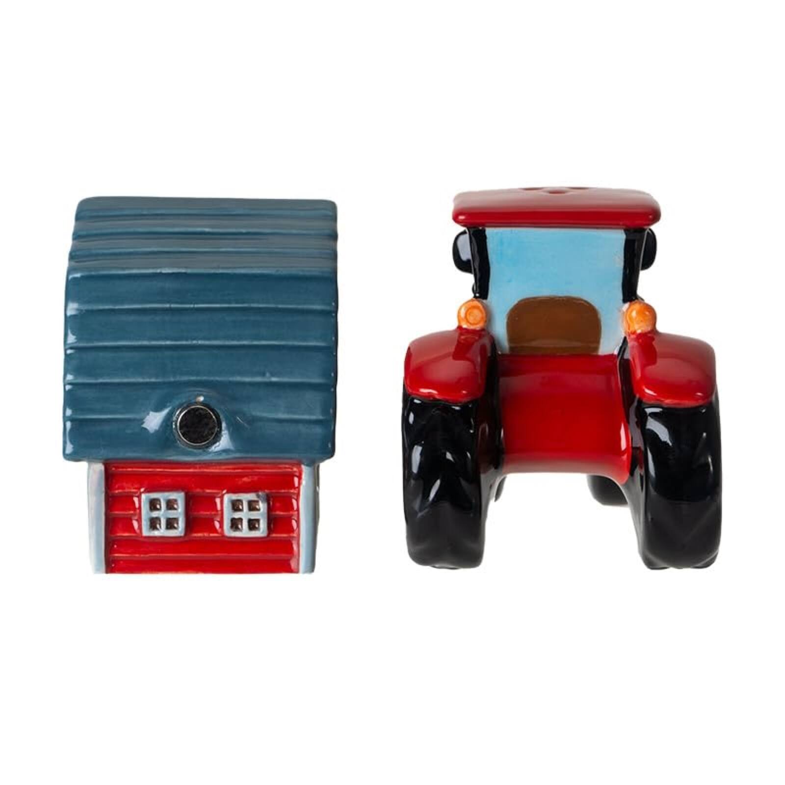 Alt View 2. Pacific Trading - Red Tractor and Barn Country Kitchen Ceramic Magnetic Salt and Pepper Shaker Set - Red.