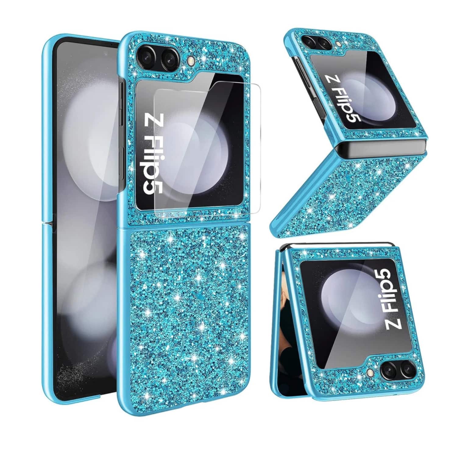 Stock Preferred - Sparkle Glitter Hard PC Protective Cover with Screen Protector For Samsung Galaxy Z Flip5 - Blue