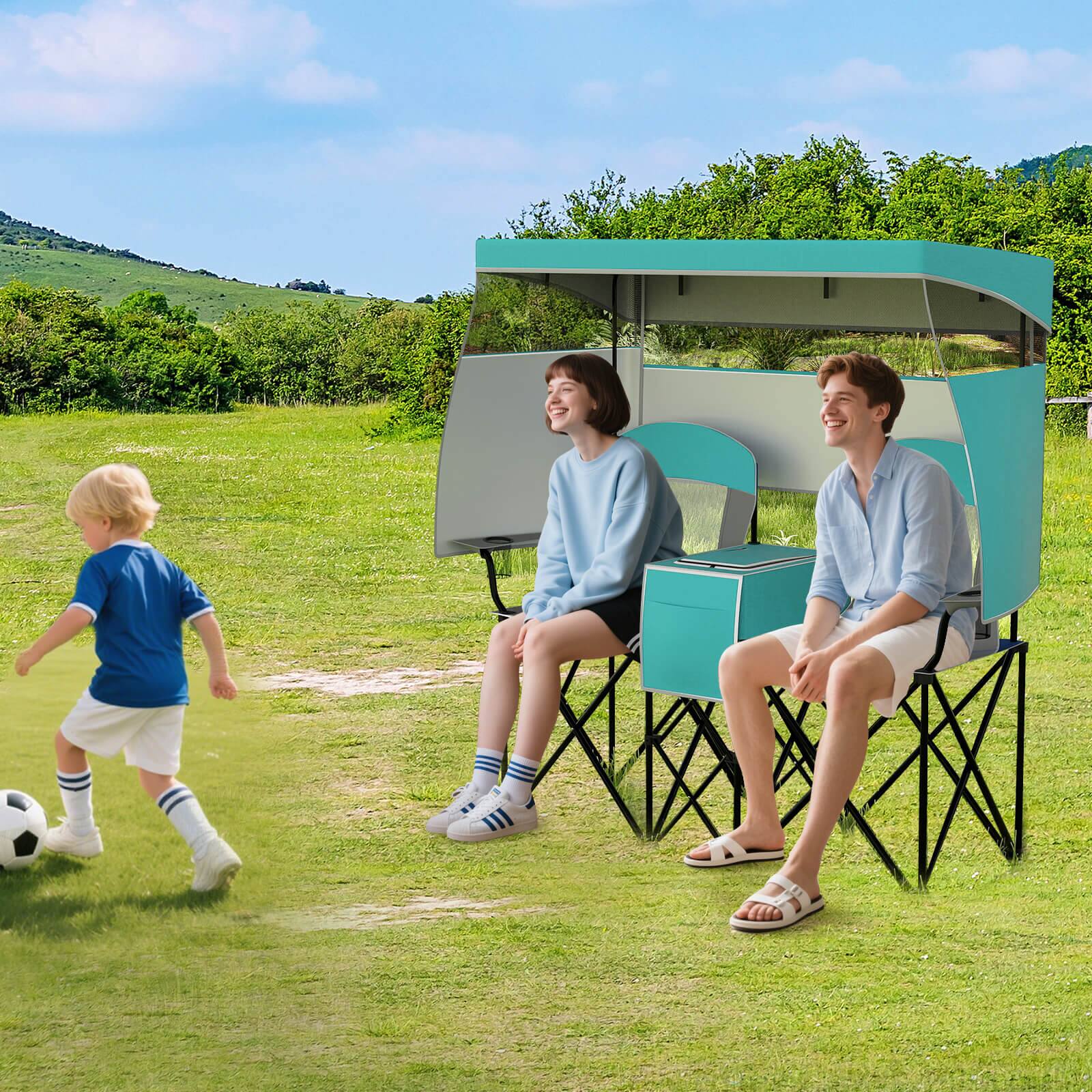 Alt View 4. Costway - Costway Double Beach Chair with Adjustable Canopy Oversized Folding Camping Chair - Turquoise.