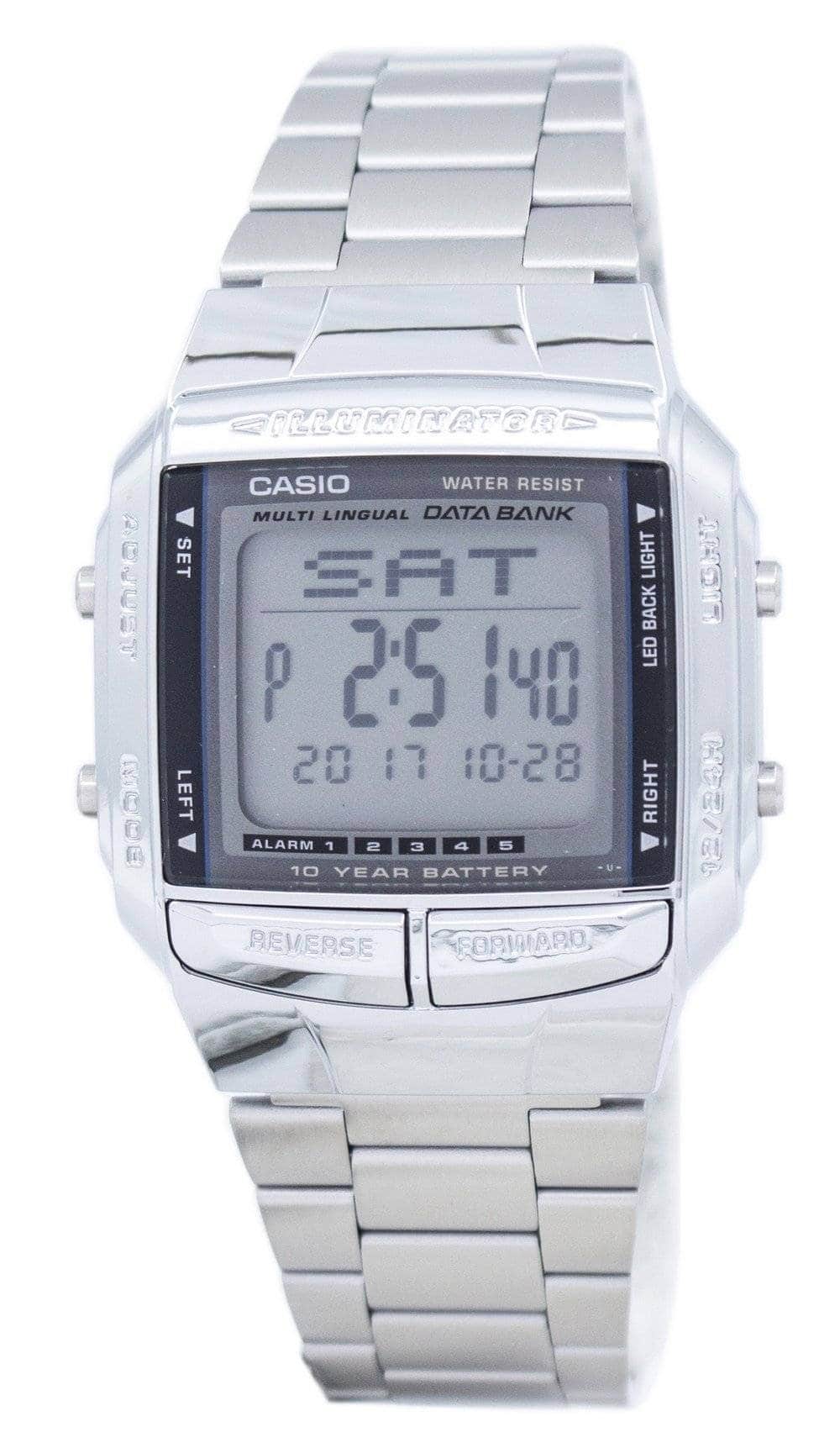 Casio - Data Bank Illuminator Dual Time Alarm Digital DB-360-1A Mens Watch - Silver