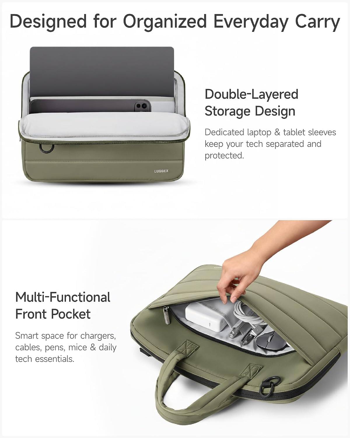 Designed for Organized Everyday Carry

Double-Layered Storage Design
Dedicated laptop & tablet sleeves keep your tech separated and protected.

Multi-Functional Front Pocket
Smart space for chargers, cables, pens, mice & daily tech essentials.
