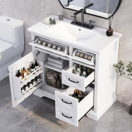 Loheer - 36 inch bathroom vanity with sink Freestanding Cabinet with 4 Drawers - White